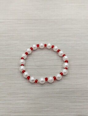 Pearl & Red Bead Stretch Bracelet